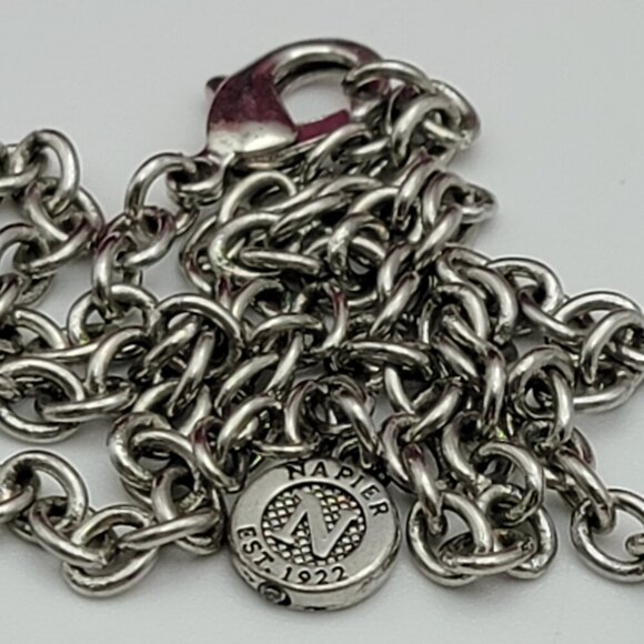 Napier Silver Tone Green Enamel Y-Drop Necklace Faux-Gem Art Deco 19" Adjustable - Picture 5 of 6